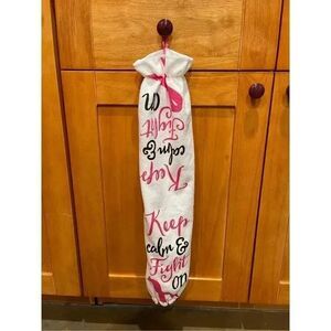 Handmade Plastic Bag Holder- Keep Calm & Fight On (Breast Cancer Awareness)